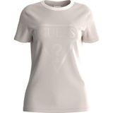 Guess Kadın T-Shirt Kısa Kol Düz Renk Krem Bisiklet Yaka Rahat ve Şık Tasarım