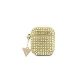 Guess Kılıf Lisanslı Parıltılı Taş Kaplamalı Üçgen Logo Süs Zincirli Gold