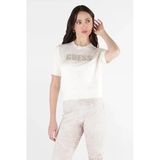 Guess Kısa Kollu Bisiklet Yaka Norah Logolu Triko Kadın Beyaz Triko W6RR47Z2NQ2-G012
