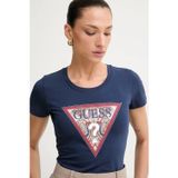 Guess Kısa Kollu Bisiklet Yaka Şal Desenli Üçgen Kadın Lacivert T-Shirt W6yı25k4344-G7p1