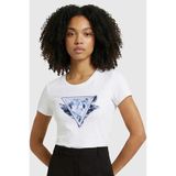 Guess Kısa Kollu Bisiklet Yaka Tüylü Üçgen T-shirt, XS, P70726S4704, Beyaz, Kadın