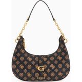 Guess Kuba Top Compartment Monogram Omuz Çantası - Kahverengi