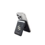Guess Lisanslı PU Deri 4G Desenli Metal Büyük 4G ve Yazı Logolu Standlı Magnetik Kartlık Siyah