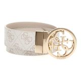 GUESS Logo ile Kadın Kemeri, Yuvarlak Altın Toka, Monogram Tasarım Bej