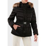Guess Marina Regular Fit Çıkarılabilir Kapüşonlu Kemerli Mont W5BL31W2802 Bayan Mont W5BL31 W2802 Jtmu - Siyah - XL