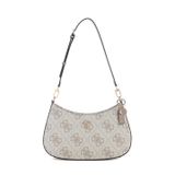 GUESS Omuz Çantası Noelle II Üst Fermuarlı Omuz Çantası Koyu Boz Kahverengi Logo Krem
