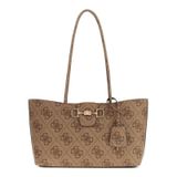GUESS Omuz çantası Shopper Janie Logo Girlfriend Carryall Latte Logo kahverengi