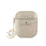 Guess Orjinal Lisanslı Apple Airpods Kılıf Glitter Elmas Kalp Süs Zincirli Kapak Gold
