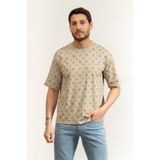 Guess Ovidio Erkek Aktif Oversize Fit Bisiklet Yaka T-Shirt Bej