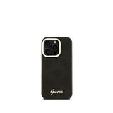 Guess Peony iPhone 15 Pro Pu Deri Logolu Kamera Standlı Magsafe Uyumlu Siyah Telefon Kılıfı
