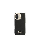 Guess Peony iPhone 16 Logolu Kamera Standlı Pu Deri Magsafe Uyumlu Siyah Telefon Kılıfı