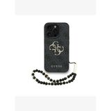 Guess PU Deri Bilek Askı İpli Metal Büyük 4G ve Yazı Logolu iPhone 13 Pro Max Kılıf