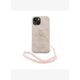 Guess PU Deri Bilek Askı İpli Metal Büyük 4G ve Yazı Logolu iPhone 14 Kılıf