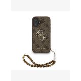 Guess PU Deri Bilek Askı İpli Metal Büyük 4G ve Yazı Logolu iPhone 16 Kılıf