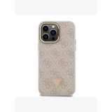 Guess PU Deri Taşlı Üçgen Logo 4G Desenli Kamera Standlı iPhone 14 Pro Max Kılıf