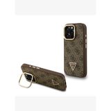 Guess PU Deri Taşlı Üçgen Logo 4G Desenli Kamera Standlı iPhone 16 Pro Kılıf