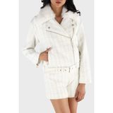 Guess Sandra Regular Fit Yumuşak Tüy Detaylı Yaka Fermuarlı Ceket W5BL16W2382 Bayan Ceket W5BL16 W2382 F0YK - Ekru