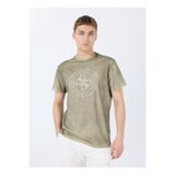 Guess Spray Crack Bisiklet Yaka Desenli Yeşil Erkek T-Shirt