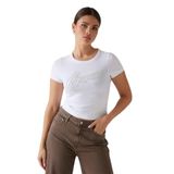 Guess Ss Cn Rib Kadın T-Shirt W5RI68KA0H1, Beyaz, XL