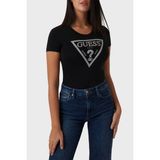 Guess Ss Cn Shıny Pamuklu Slim Fit Taşlı Üçgen Logolu T Shirt W5RI11J1314 Bayan T Shirt W5RI11 J1314 Jblk