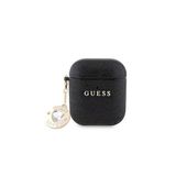 Guess Uyumlu Kılıf Lisanslı Glitter Elmas Kalp Süs Zincirli Siyah