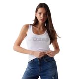 Guess Yuvarlak Yaka Baskılı Beyaz Kadın Bluz SL EMBELLISHED LOGO - ORG CO GUNNAR