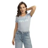 Guess Yuvarlak Yaka Baskılı Mavi Kadın T-Shirt CN SS GLITTER DEGRAD - MID ORGANIC