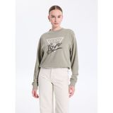 Guess Yuvarlak Yaka Baskılı Yeşil Kadın Sweatshırt Studded Kadın Sweatshirt