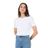 Guess Yuvarlak Yaka Standart Baskılı Beyaz Kazak Kadın JASMINE G CN SS BOXY - VISCOSE NYLO