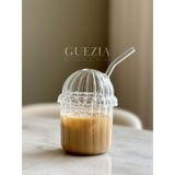 Guezia Kapaklı Pipetli Cam Bardak | Kapaklı Çizgili Bardak | 350 ml - Şeffaf - 1 Adet