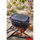 Gugga Daily - Taşınabilir Yemek Kabı Lunchbox Diyet Spor Okul Beslenme Kutusu Saklama Kabı Çatal Kaşıklı Sefer Tası 1200ML - Lacivert