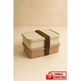 Gugga Terra - 2 Katlı Lunchbox Kuşaklı Yemek Saklama Kabı Beslenme Kutusu 750 ml - Toprak
