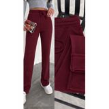 Gugus Kadın Bol Paça İÇİ POLARLI Fitilli Pantolon Içi Wide Leg Eşofman Altı bordo