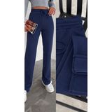 Gugus Kadın Bol Paça Içi Polarlı Fitilli Pantolon Içi Wide Leg Eşofman Altı Füme - XL - Lacivert