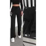 Gugus Kadın Bol Paça Içi Polarlı Fitilli Pantolon Içi Wide Leg Eşofman Altı Siyah - XL