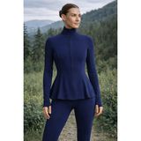 Gugus Kadın Light Warm Running Volanlı Fermuarlı Yüksek Yaka Spor Ceket – Esnek Activewear - 2XL - Lacivert