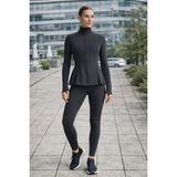 Gugus Kadın Light Warm Running Volanlı Fermuarlı Yüksek Yaka Spor Ceket – Esnek Activewear - XL - Füme Gri