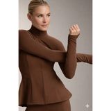Gugus Kadın Light Warm Running Volanlı Fermuarlı Yüksek Yaka Spor Ceket – Esnek Activewear - XS - Kahve