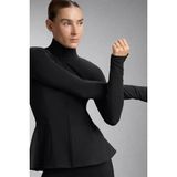 Gugus Kadın Light Warm Running Volanlı Fermuarlı Yüksek Yaka Spor Ceket – Esnek Activewear - XS - Siyah