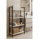 GUİMO 4 Katlı Metal Çerçeveli Beyaz Ahşap Raf – Banyo Düzenleyici Çok Amaçlı Organizer (98x39x22 cm)