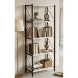 GUİMO 5 Raflı Çok Amaçlı Metal ve Ahşap Dolap – Kitaplık, Mutfak, Kırtasiye ve Banyo Rafı 150x36x19 cm