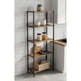 GUİMO 5 Raflı Metal Gövdeli Çok Amaçlı Mutfak Rafı - Ahşap, Düzenleyici Depolama Ünitesi 150x36x19 cm