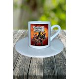 Guitar Hero Oyun Baskılı Türk Kahvesi Fincanı Tabaklı Kişiye Özel Model 2