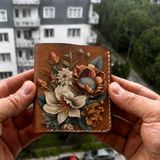 Guizzmo Helsinki El Yapımı Tasarım Deri Cüzdan, 6 Kart Gözlü, Nakit Para Bölmeli, El Dikiş Detaylı, Çiçek Desenli