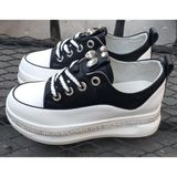 Guja 24K308-1 Kadın Hakiki Deri Yüksek Taban Taşlı Sneaker Spor Ayakkabı - Siyah