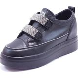 Guja 24K313-1 Siyah Kadın Yüksek Taban Taşlı Cırtlı Hakiki Deri Sneaker Spor Günlük Ayakkabı