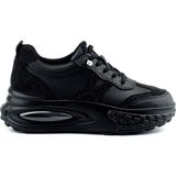 Guja 25K305-5 Kadın Air Yüksek Taban Taşlı Deri Sneaker Spor Ayakkabı - Siyah