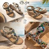 Guja 26Y226 Kadın Taşlı Dolgu Taban Comfort Sandalet Bej