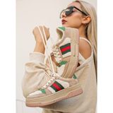 Guja Alberto Peluş Detaylı Ithal Kadın Sneaker G365 - Bej - Yeşil