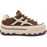 Guja G26K366 Hakiki Süet Deri 4 cm Yüksek Taban Kadın Camel Bej Sneaker Spor Ayakkabı